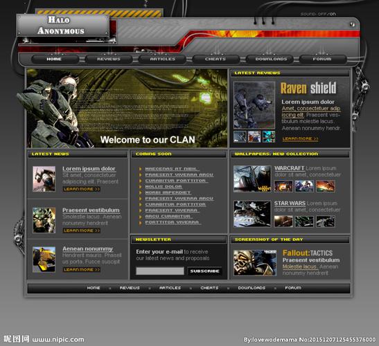 经典黑色网页游戏页面设计图片